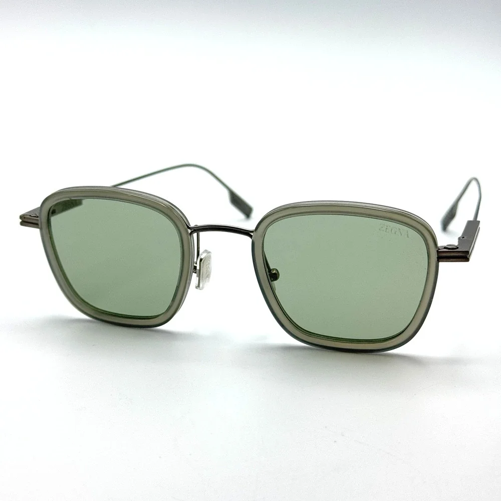 Ermenegildo Zegna Sunglasses EZ0277 20N Gray Geometric Frame Green Lens 47mm